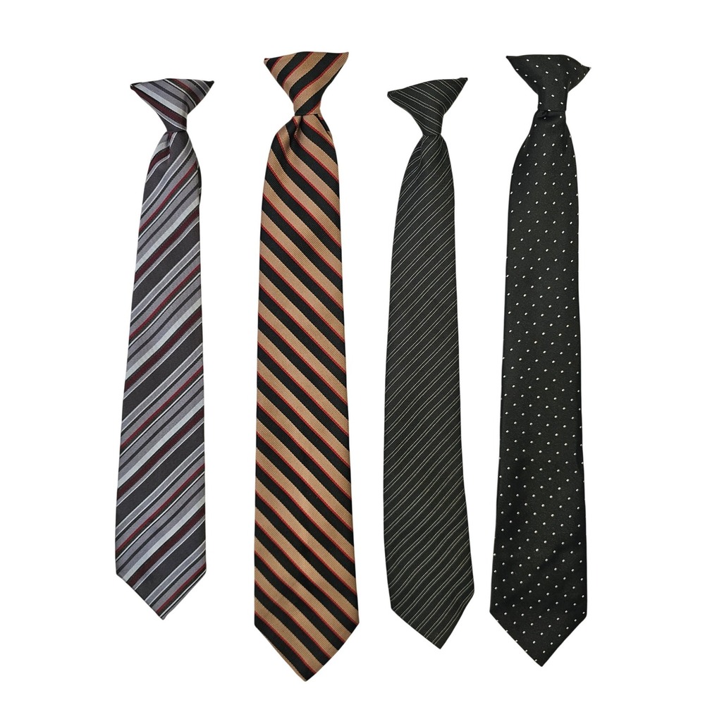 George Sabatini Mens Clip On Necktie Bundle 4 Pack‎ Striped Polka Dot Grey Black